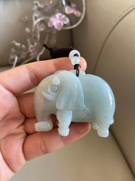 Elephant Jadeite Jade Pendant Light Green Natural Grade A Jade