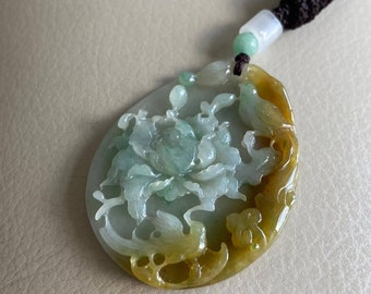 幸運の輝く鳥と花、ネックレス用翡翠ペンダント、天然グレードA翡翠