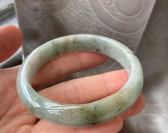 Jade Bangle 57.3mm (2.26"), Round Shape, Green and Light Green, Natural Jadeite Bracelet, Certified Grade A, Burmese Gemstones, Jewelry