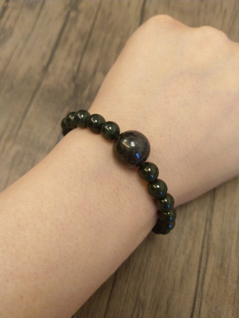 Jade Beaded Stretch Bracelet 6.5mm Black Dark Green Jade | Etsy