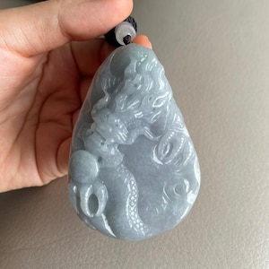 Chinese Dragon Jadeite Jade Pendant, Light Lavender, Natural Grade A Jade, Burma Myanmar Gemstones, Jewelry, Necklace