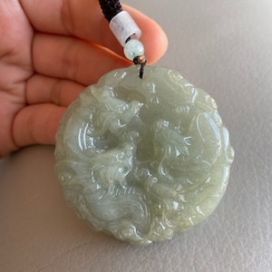 中国龍翡翠ペンダント、緑、天然グレード A 翡翠、認定 中国龍翡翠ペンダント、緑、天然グレード A 翡翠、認定