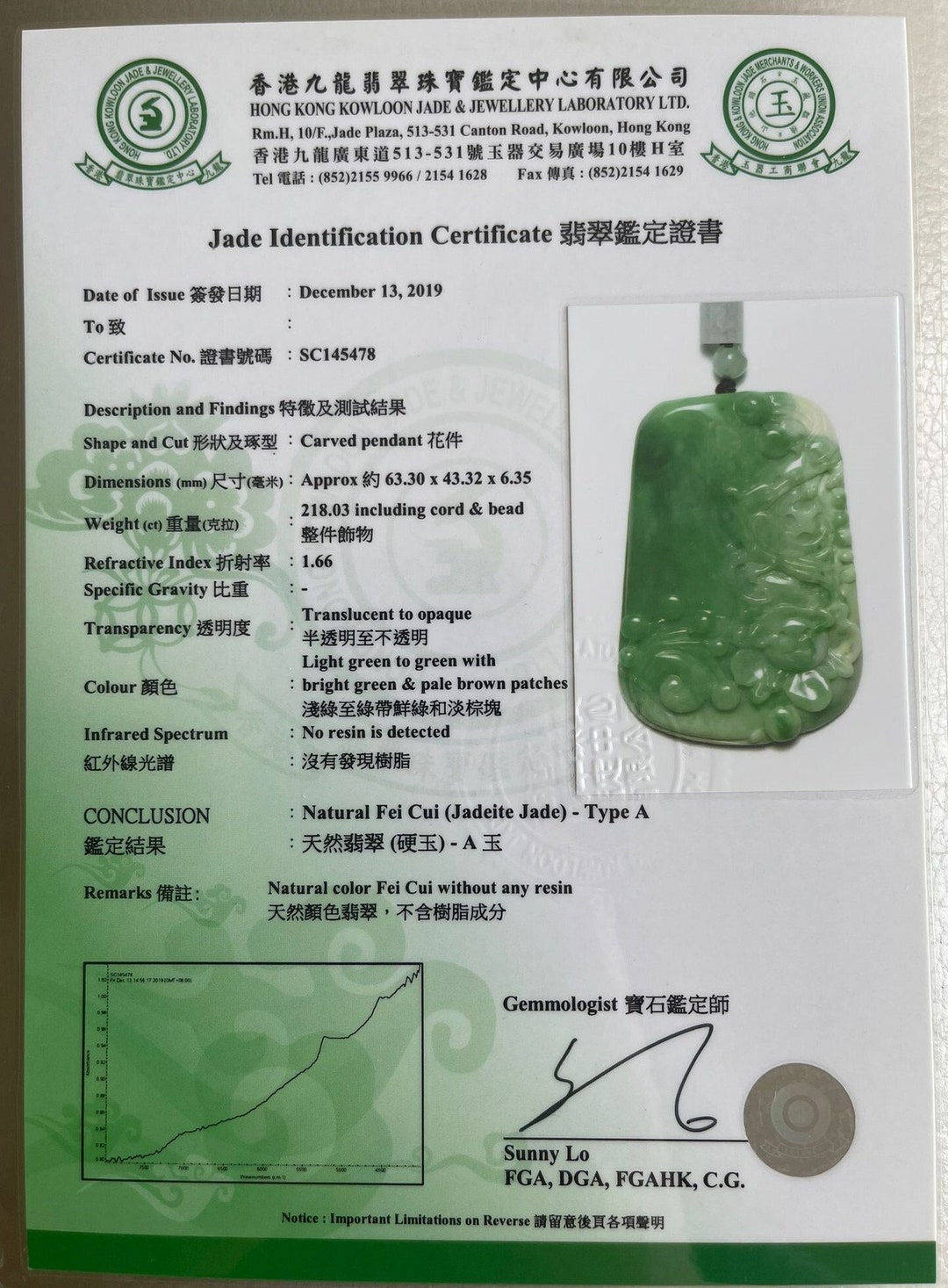 HKKJJL Certificate --- Jade Identification in Hong Kong --- Made