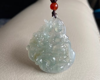 GuanYin & Chinese Dragon Jadeite Pendant, Icy Light Green, Natural Grade A Jade, Burma Myanmar Gemstone, Necklace Jewelry