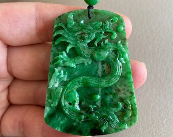 Pendentif Dragon En Jade Vert Clair - Pierre Naturelle, Unisexe, Neuf Sans Emballage