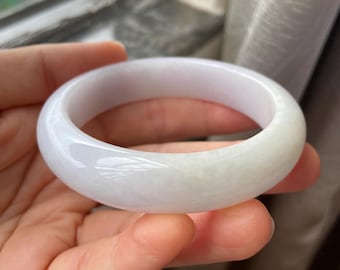 Jade Bangle 56.5mm (2.22"), Round Shape, Light Lavender & White, Jadeite Bracelet, Certified Grade A Jade, Myanmar Burmese Gemstone Jewelry