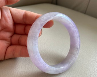 Jade Bangle 56.9mm (2.24"), Round Shape, Light Lavender & Green, Natural Jadeite Bracelet, Certified Grade A Jade, Myanmar Burmese Gemstones