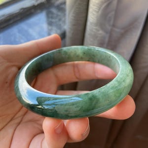 Jade Bangle 58.5mm (2.3"), Green Natural Jadeite Bracelet Bangle in Round Shape, Certified Jade Grade A Jade, Burma Gemstone, Jewelry image 2