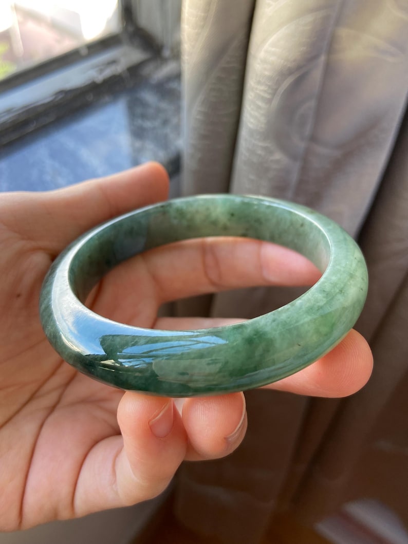 Jade Bangle 58.5mm (2.3"), Green Natural Jadeite Bracelet Bangle in Round Shape, Certified Jade Grade A Jade, Burma Gemstone, Jewelry image 2
