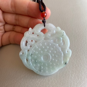 Chinese Dragon Jadeite Pendant, Natural Green Grade A Jade, Untreated, Burma Myanmar Gemstone, Chinese Carving Carved Pendant Jewelry