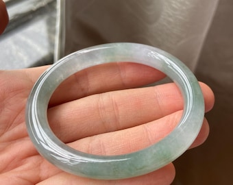 Jade Bangle 50.8mm (2.00"), Oval Shape, Light Green, Natural Jadeite Bracelet, Certified Grade A Jade, Myanmar Burmese Gemstones