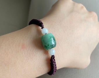 Justerbart armband med jadeitpärlor, ljusgrönt, naturlig jade av grad A, obehandlad, smycken med burmesiska ädelstenar
