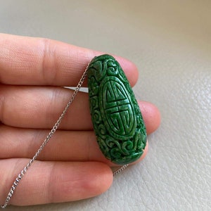 Antique Green Lucky Jadeite Jade Pendant Necklace, Natural Grade A Jade Certified, Untreated, Burma Burmese Gemstones Carved Jade Jewelry