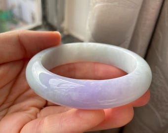 Jade Bangle 57.4mm (2.26"), Round Shape, Light Lavender & Light Green, Jadeite Bracelet, Certified Grade A Jade, Burmese Gemstones Jewelry