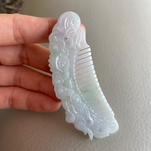 Jadeite Jade Comb, Light Green, Natural Grade A Jade, Burma Burmese Gemstones, Handmade Carved Accessory