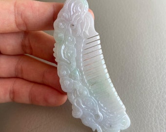 Jadeite Jade Comb, Light Green, Natural Grade A Jade, Burma Burmese Gemstones, Handmade Carved Accessory