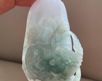 幸運の輝く鳥と花、ネックレス用翡翠ペンダント、天然グレードA翡翠