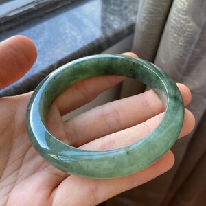 Jade Bangle 58.5mm (2.3"), Green Natural Jadeite Bracelet Bangle in Round Shape, Certified Jade Grade A Jade, Burma Gemstone, Jewelry image 1