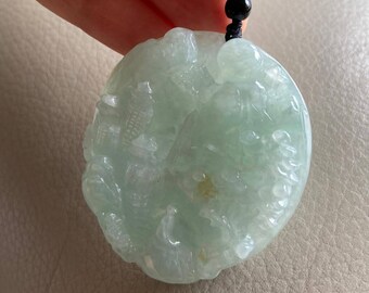 彫刻された風景翡翠ペンダント、中国風の風景、橋山木、天然タイプA