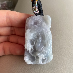 Chinese Dragon Jadeite Jade Pendant, Light Lavender & Green, Natural Grade A Jade, Burma Myanmar Gemstones, Jewelry, Necklace