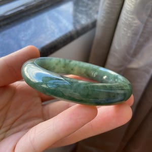 Jade Bangle 58.5mm (2.3"), Green Natural Jadeite Bracelet Bangle in Round Shape, Certified Jade Grade A Jade, Burma Gemstone, Jewelry image 9