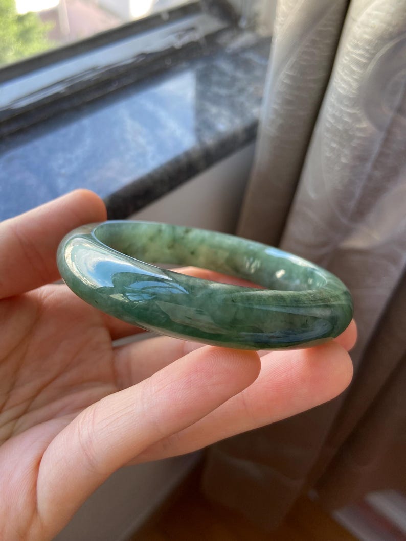 Jade Bangle 58.5mm (2.3"), Green Natural Jadeite Bracelet Bangle in Round Shape, Certified Jade Grade A Jade, Burma Gemstone, Jewelry image 9