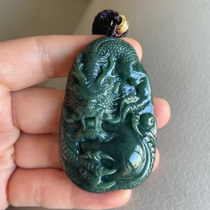 Chinese Dragon Jadeite Jade Pendant, Light Green & Green, Natural Grade A Jade, Burmese Gemstones, Jewelry, Necklace