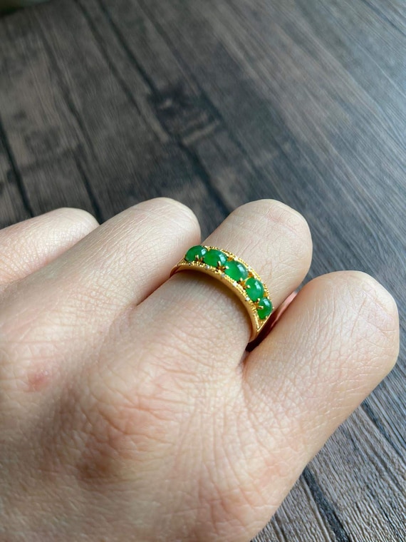 18-K Gold Jade Ring, Jadeite Jade, Green, Size US7 3/4, Natural Grade A Jade, Burma Burmese Gemstones, Chinese Jewelry, JadeiteRoom