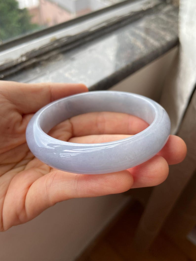 Jade Bangle 58.8mm (2.31"), Round Shape, Light Lavender, Natural Jadeite Bracelet, Certified Grade A Untreated Jade, Jewelry image 6