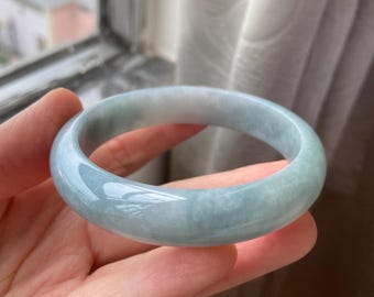 Jade Bangle 58.6mm (2.31"), Round Shape, Light Green, Jadeite Bracelet, Certified Grade A Type A Jade, Burmese Gemstones, Jewelry