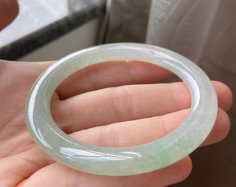 Jade Bangle 53.4mm (2.10"), Round Shape, Light Green, Jadeite Bracelet, Certified Grade A Jade, Burma Gemstones Jade Jewelry