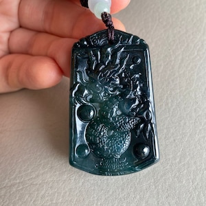 Chinese Dragon Jadeite Jade Pendant, Green, Natural Grade A Jade, Burma Myanmar Gemstones, Jewelry, Necklace