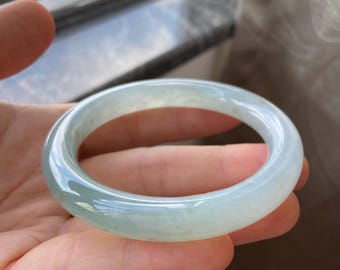 Jade Bangle 53.9mm (2.12"), Round Shape, Light Green, Jadeite Bracelet, Certified Grade A Jade, Myanmar Burmese Gemstone Jewelry