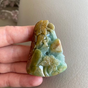 Carved Landscape Jadeite Jade Pendant, Chinese Style Scenery, Bridge Mountain Tree, Natural Type A Grade A Jade, Burmese Gemstone, Necklace