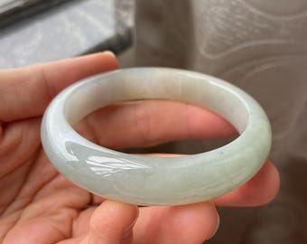 Jade Bangle 55.4mm (2.18"), Round Shape, Light Green, Natural Jadeite Bracelet, Certified Grade A Jade Untreated, Burmese Gemstones Jewelry