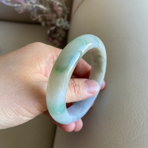 Jade Bangle 56.2mm (2.21&quot;), Round Shape, Light Green & Green, Natural Jadeite Bracelet, Certified Grade A Jade, Myanmar Burmese Jade Jewelry