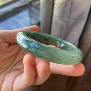 Jade Bangle 58.5mm (2.3"), Green Natural Jadeite Bracelet Bangle in Round Shape, Certified Jade Grade A Jade, Burma Gemstone, Jewelry image 10