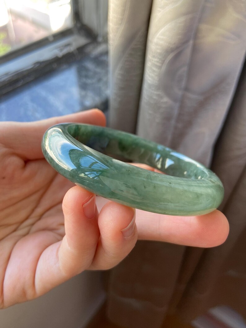 Jade Bangle 58.5mm (2.3"), Green Natural Jadeite Bracelet Bangle in Round Shape, Certified Jade Grade A Jade, Burma Gemstone, Jewelry image 10