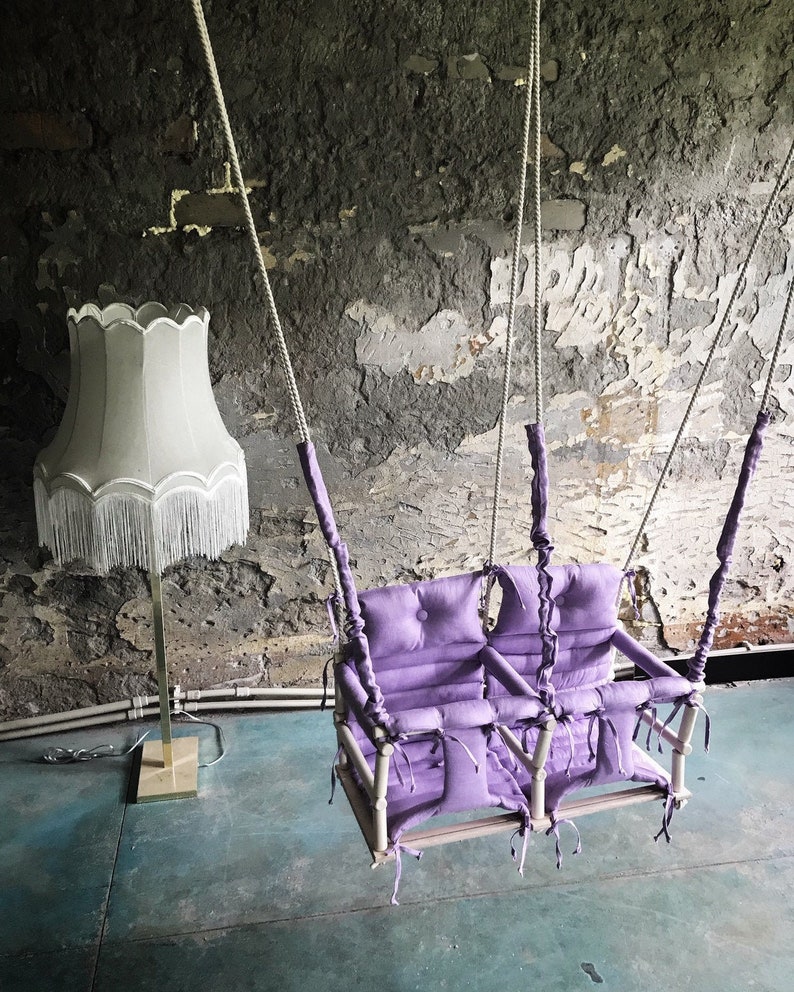 Twin Swings From Natural Wood And Soft Linen