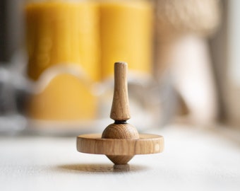 Hand Crafted Spinning Tops | Oak Wood Whirligig in a Gift Bag