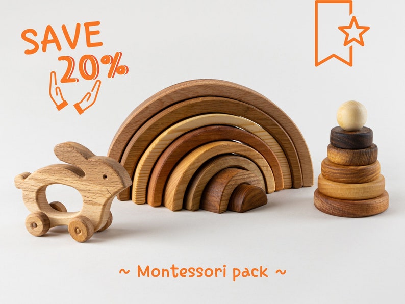 Montessori Toys Set of 3 Wooden Baby Toys Wooden Stacking Toy Etsy