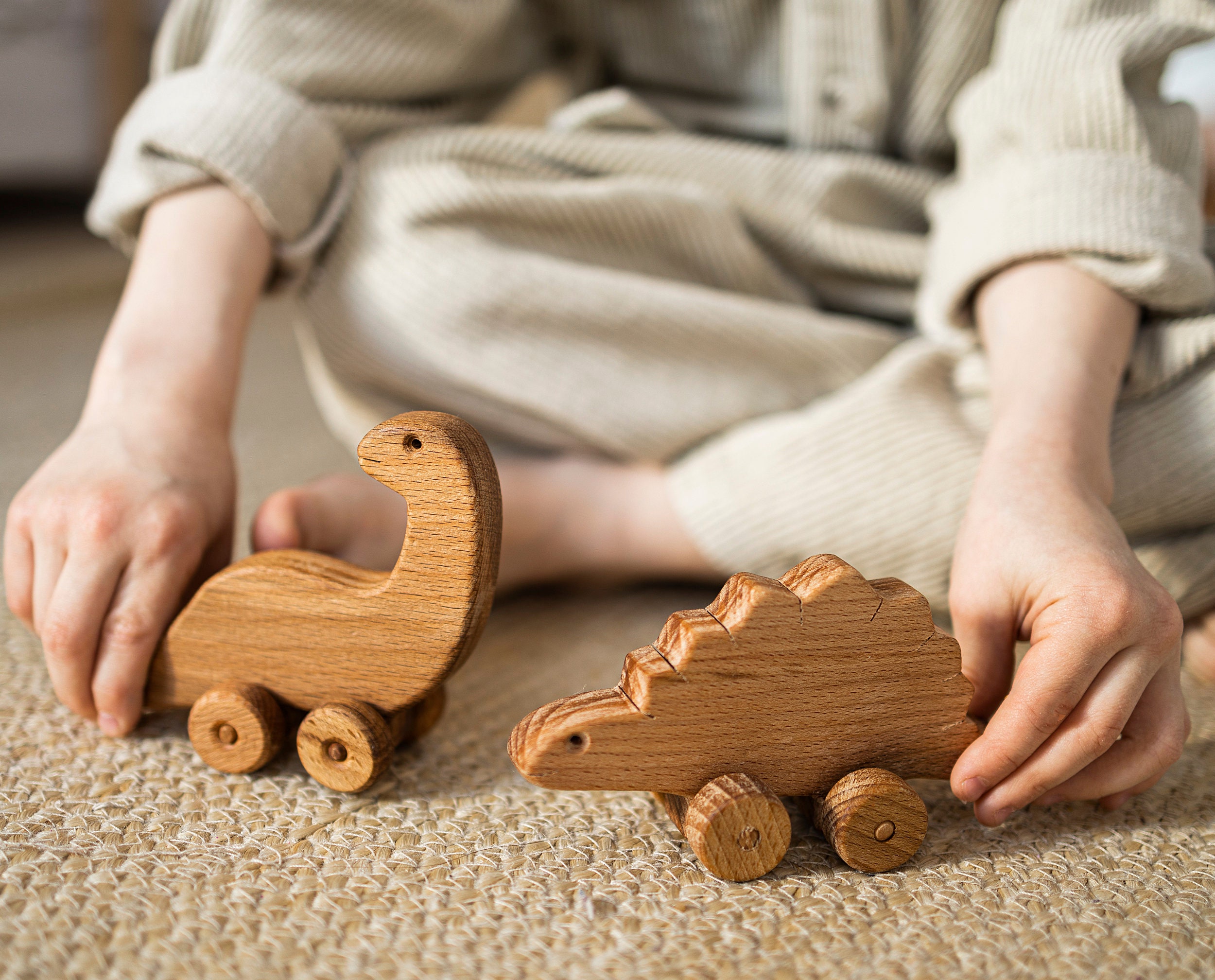 Wooden toy animals Wooden dinosaur on wheels Wooden Etsy