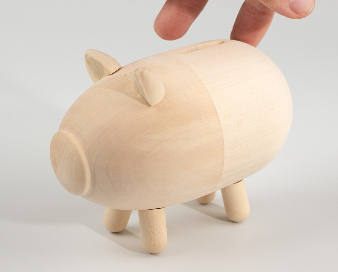 Custom piggy bank Unfinished wood toy Wooden piggy bank Etsy