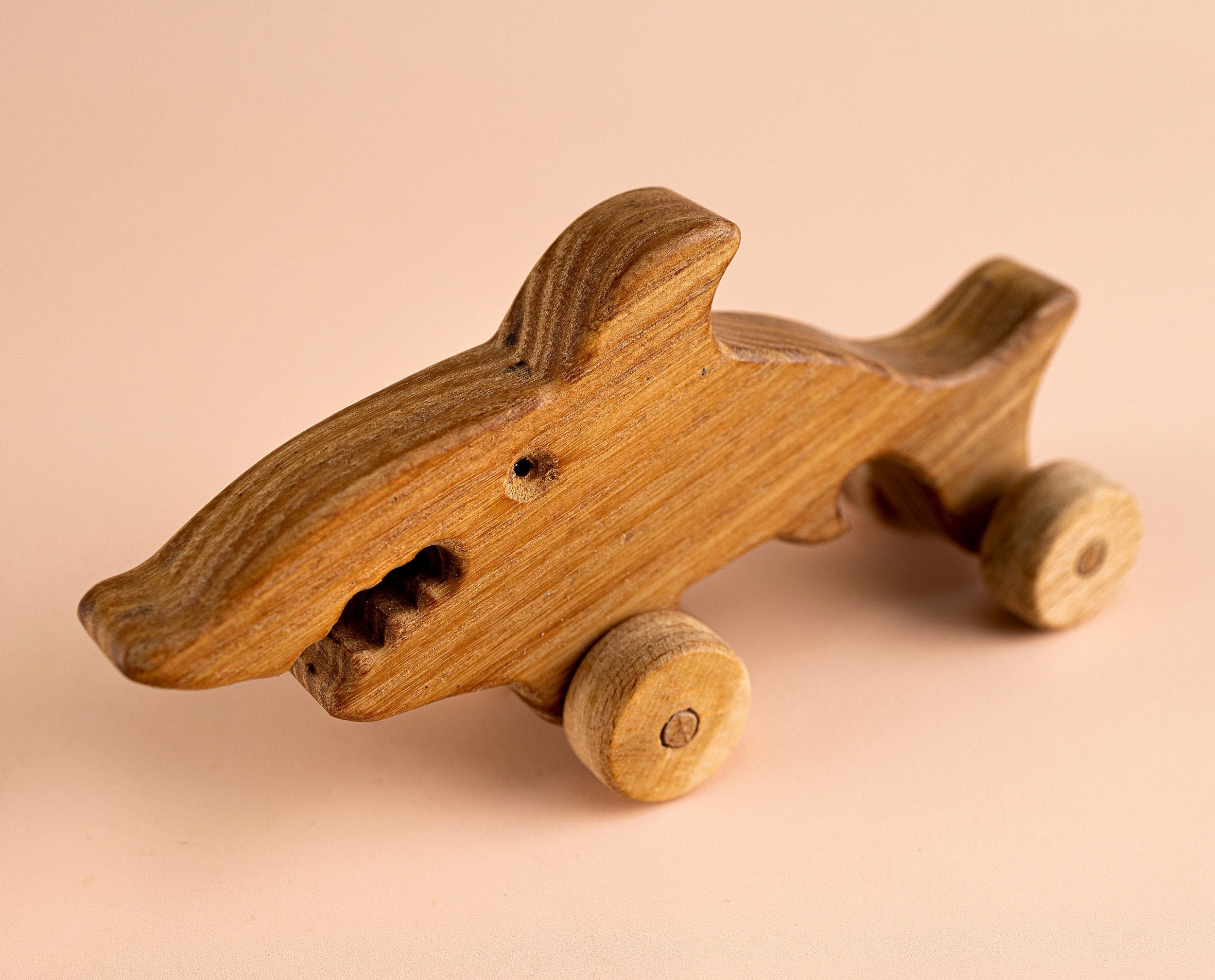 Wooden animals on wheels Wooden toy shark Wooden push toy Etsy