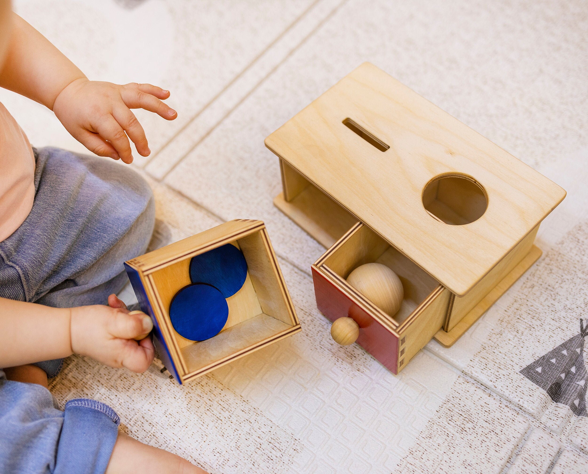 Montessori Baby toys Ball Drop toy Imbucare box with coin Etsy