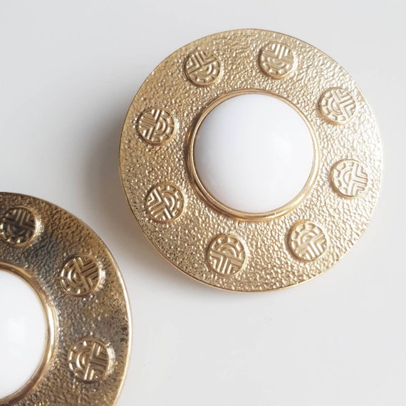 White enamel and gold plated clip on earrings by … - image 4