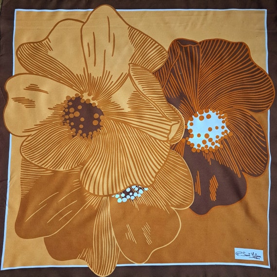 Vintage 1970s large floral scarf in retro browns.… - image 1