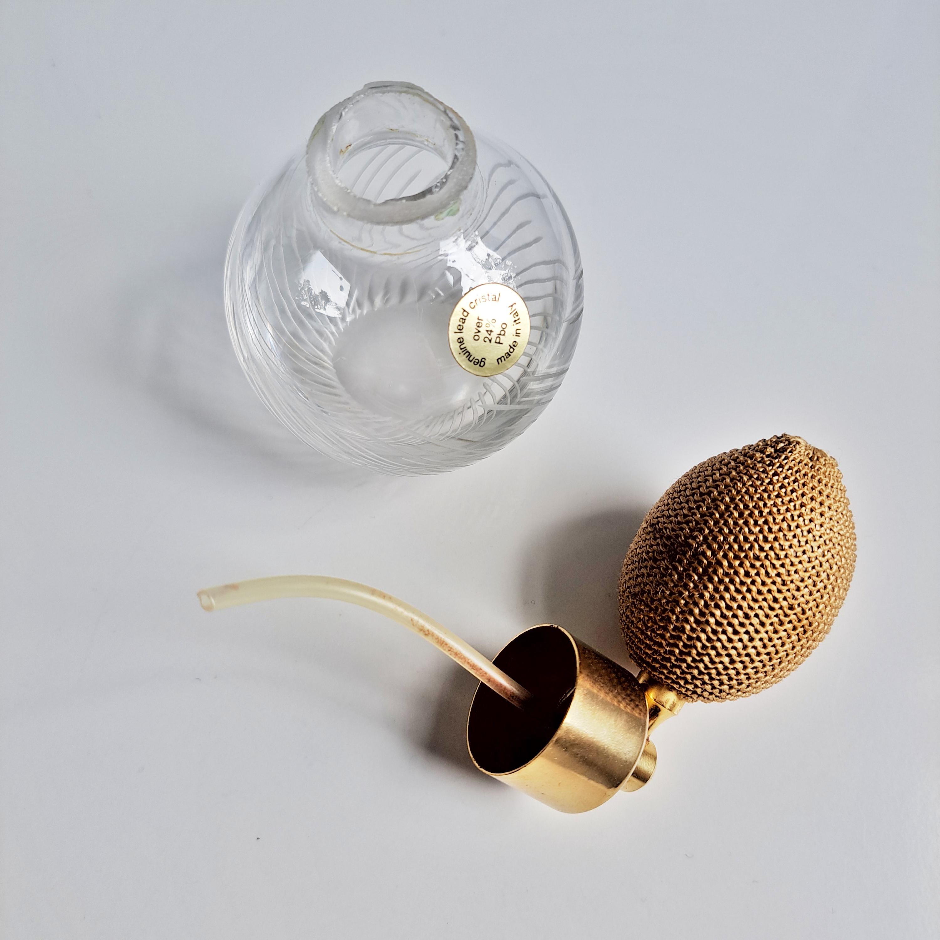 Vintage 1970s Lead Crystal Perfume Atomizer: Hand Cut Italian