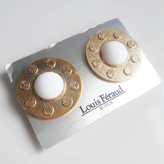 White enamel and gold plated clip on earrings by … - image 3