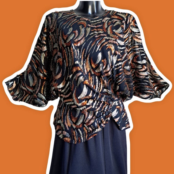 Vintage black, copper and silver 80s tinsel dress… - image 10